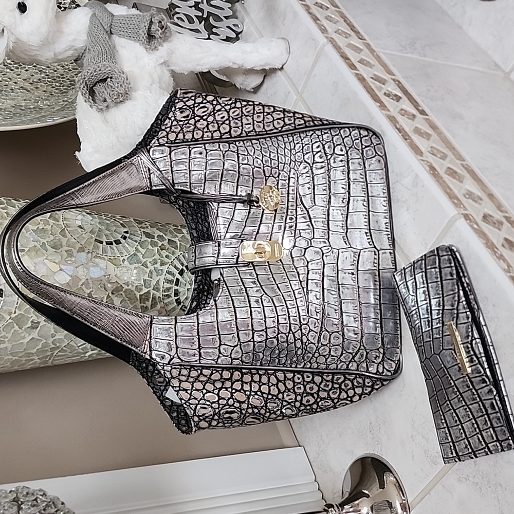 🌟🖤 BRAHMIN Steel SMALL CARLA Handbag & ADY WALLET 🖤🌟